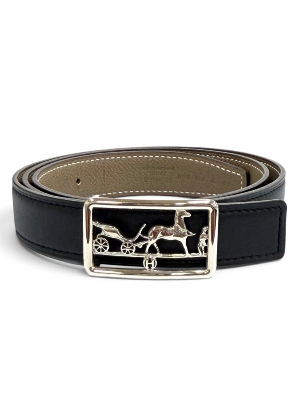 Hermes Swift Veau Black Etoupe Silver Logo Reversible Belt